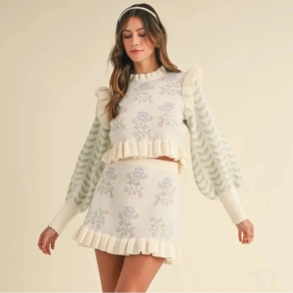 Mable Cream Floral Sweater Set